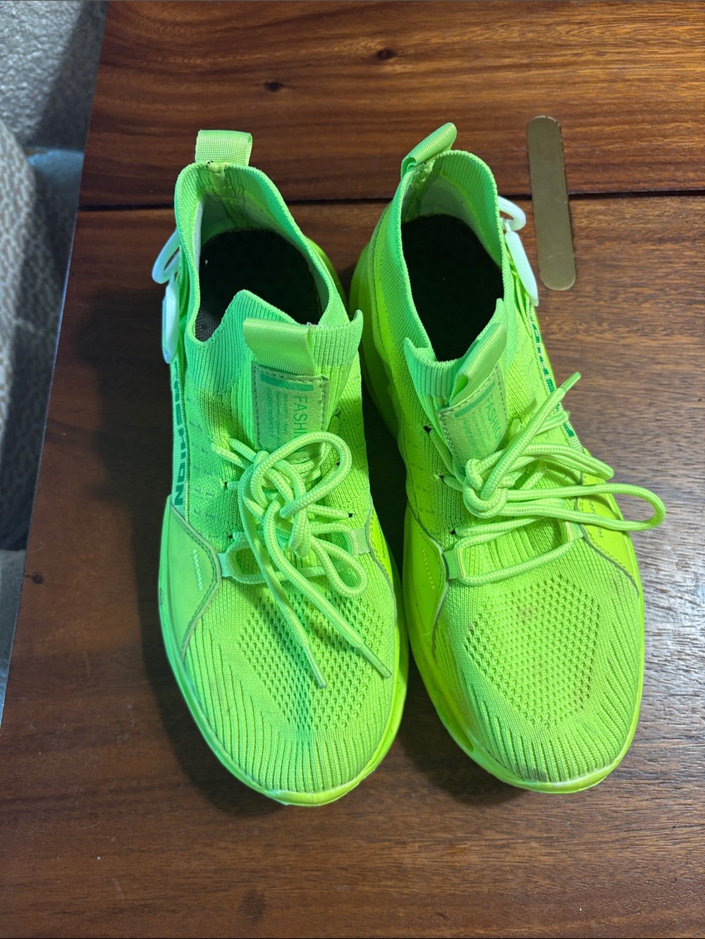 Women’s Neon Green Knit Lace-Up Sneakers